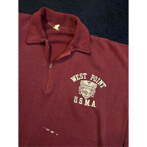 Vintage 1980s West Point USMA Quarter Zip Sweater Maroon Paint Marks R1 L/XL